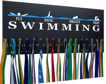 Swimming - Fly Back Breast Free - Sports Medal Holder - Medal Hanger Display For Athletes