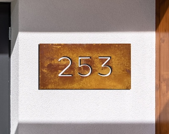 Signo Corten personalizado. Número de casa de metal. Letrero Corten personalizado para exteriores. Acero oxidado. Signo de casa industrial. Tamaño personalizado. Acero corten