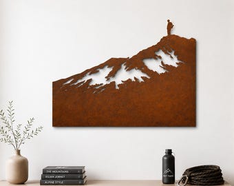 Minimalist Mountain Metal Wall Art | Corten Steel Wall Decor | Hiking Lover Gift | Modern Cabin & Loft Decoration