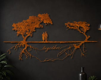 Trees Silhouette Industrial Wall Decor. Lofty Interior Decoration. Corten Wall Art. Trees Home Decor. Rusty Steel Handcraft. Living Room Art