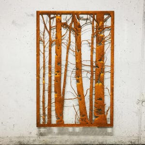 Industrielle Wandkunst mit Bäumen, Espenbäume Silhouetten, Corten Wanddeko, Lofty Home Decor, Wandplatte, Gartenplatte Corten, Rostplatte