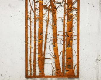 Industrial Wall Art with Trees, Aspen Trees Silhouettes, Corten Wall Decor, Lofty Home Decor, Wall Panel, Garden Panel Corten, Rusty Panel