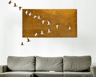 Metal Birds - v formation. Large size 115x60cm. Metal wall art. Corten Art decor. Corten wall decor. Gift idea decor
