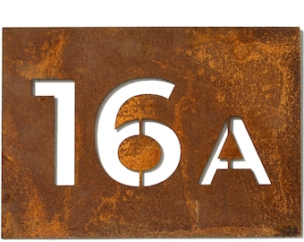 Plaque de maison en métal en métal. Numéro de maison en métal rouillé. Panneau en acier corten. Plaque extérieure de maison rouillée. Taille personnalisée du numéro de maison. Enseigne industrielle