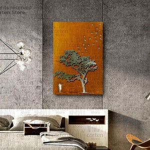 Tree silhouette- wall art. Industrial corten wall decoration - 3d rusty and silver graphic