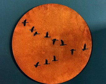 Corten Steel Flying Geese Metal Wall Art, Industrial Home Decor