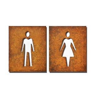 Toilet Signs Industrial. Metal Toilet Symbols. WC signs rusty metal. Toilet Plate. Outdoor toilet signs. Corten Steel Signs