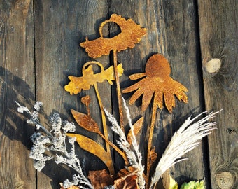 Rusty Flower Bouquet, Echinacea Garden Art, Rusty Metal Plant Stakes, Metal Yard Art, Metal Flower Bouquet Garden Decor, Gift Flower