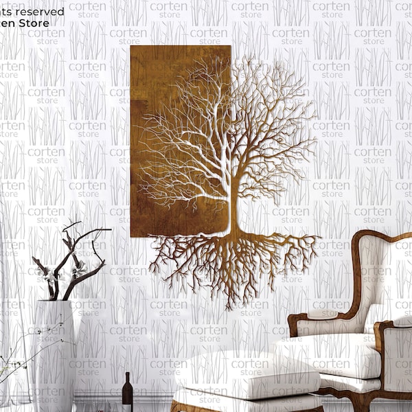 Tree of Life - Large size 83x118cm (33"x47"). Detailed corten steel symbolic wall art. Modern home decor. Custom size. Nature decoration