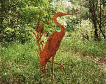 Heron Garden Decoration, Metal Art Heron Silhouette, Rusty Metal Garden Art, Garden Ornament Rusted Steel, Heron Decoration, Garden Lovers