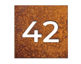 Letrero de casa de acero Corten, número de casa de metal, placa de acero Corten, letrero personalizado, letrero de casa cuadrado, letrero oxidado, acero Corten