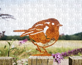 Garden Art Fence Topper - Corten Rusty Bird - Robin Bird Silhouette - Rusted Metal Bird Decor - Garden Lovers Gift - Robin Rusty Metal Art