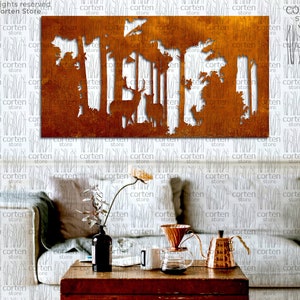 Wald Metall Dekoration. Cortenstahl Wandkunst. Wandbehang Wald mit Tieren