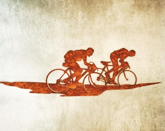 Cyclists Industrial Wall Decor, Bikers Silhouettes, Wall Art Corten, Cyclists Wall Art, Lofty Style Decoration, Metal Wall Art, Interior Art