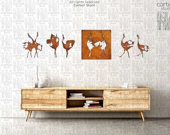 Corten Steel Crane Wall Art - Dancing Bird Decor