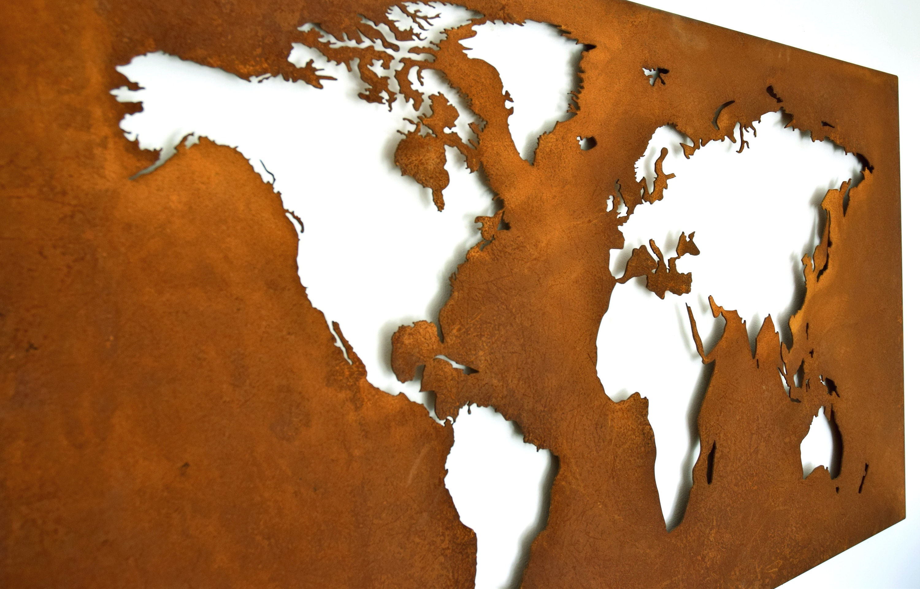 Metal World Map. 200x106cm Corten Steel. Large Metal Wall Etsy