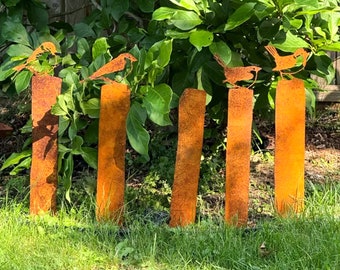 Rusty Corten Steel Sparrows Fence Toppers, Metal Bird Garden Decor