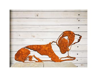 Lying Dog silhouette, Rusty Dog Metal Art, Metal Garden Decor, Dog Garden Art, Yard Art Corten, Rusty Metal Animals, Corten Dog Rusted