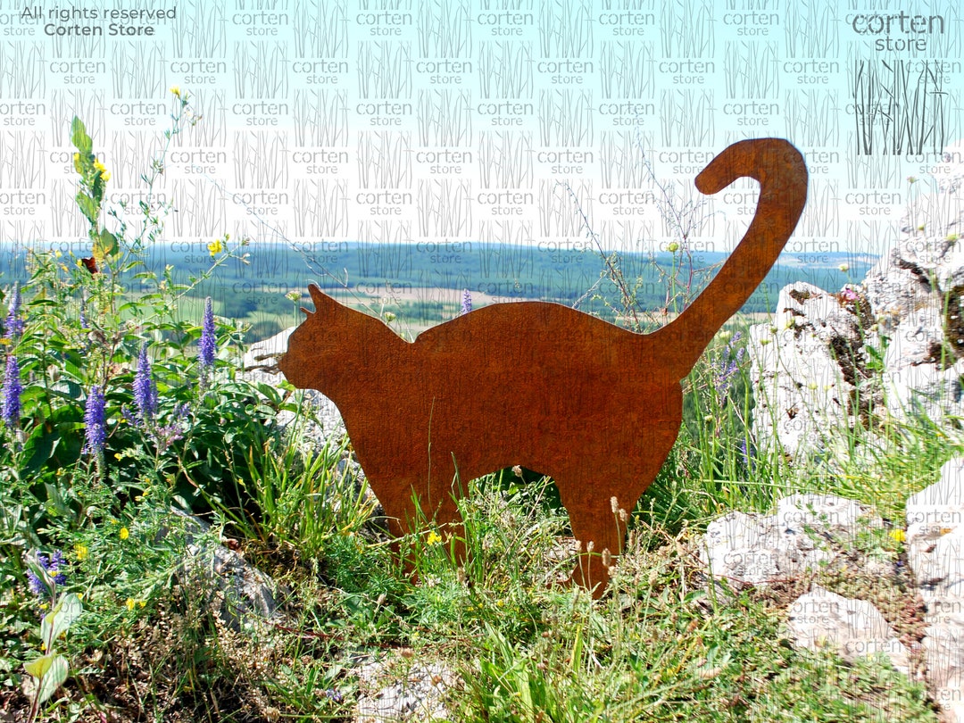 Garden Decor Metal Cat Corten Garden Art. Garden Cat Silhouette. Garden