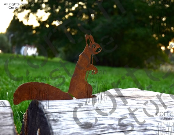 Écureuil pour Arbre - Décoration de Jardin en métal - 35 cm - Patine  Rouille Naturelle，Fonepro