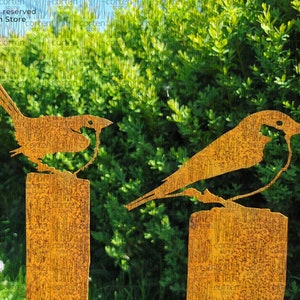 Rostige Spatzen auf dem Zaun Metallvögel, Zaunaufsätze Metallkunst für Außen rostige Vögel Corten-Kunst rostige Gartendeko Bild 5