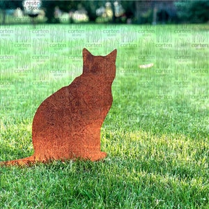 Rusty Cat Garden Decor, Silhouetten van zittende kat. Kattensilhouet. Tuin Metaal Kunst. Cadeau-ideeën voor kattenliefhebbers. Cortenstaal afbeelding 3