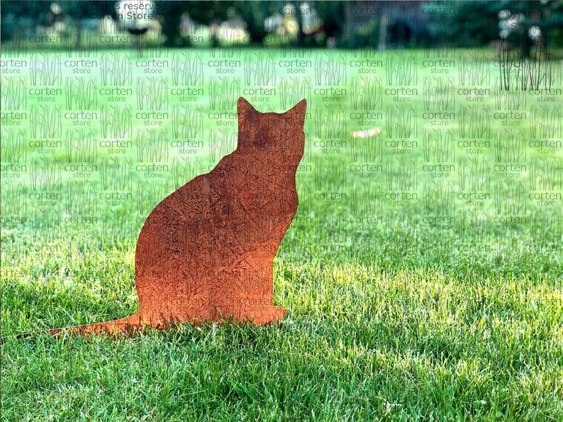 Rusty Cat Garden Decor, Silhouetten van zittende kat. Kattensilhouet. Tuin Metaal Kunst. Cadeau-ideeën voor kattenliefhebbers. Cortenstaal afbeelding 3