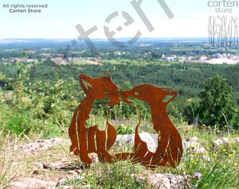 Corten Steel Fox Garden Art - Metal Lawn Sculpture
