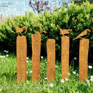 Rusty Sparrows sitting on a fence - Metal Birds Fence Toppers - Outdoor Metal Art - Outdoor Rusty Birds - Corten Art - Garden Rusty Decor