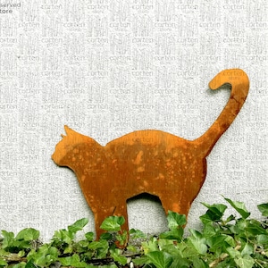 Garden cat silhouette. Cat metal art. Corten cat. Garden cat silhouette. Garden steel ornament. Rusty steel. Outdoor decoration.