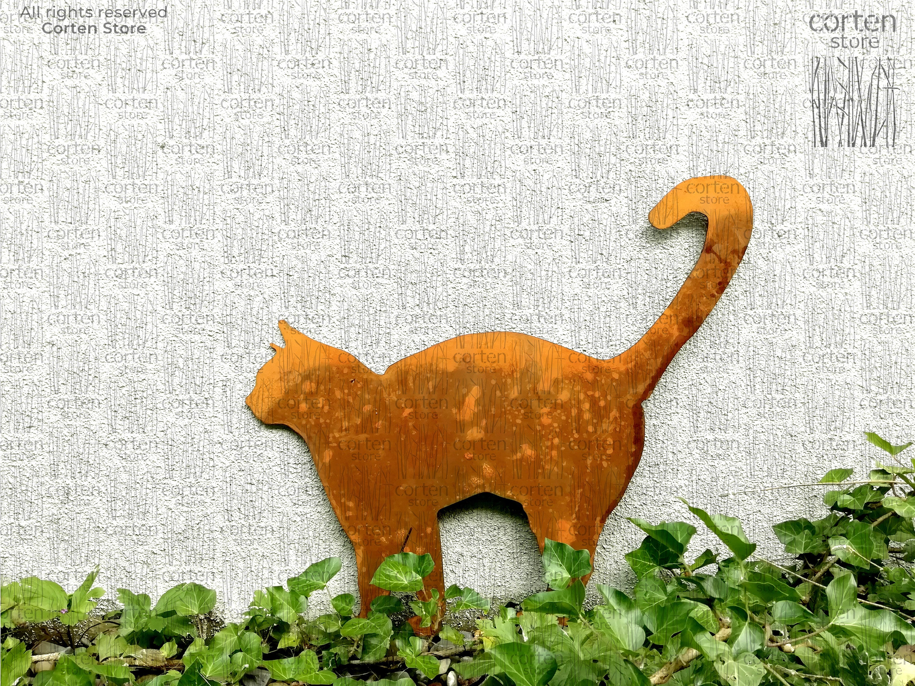 Decorazioni Giardino per Esterno Gatto Metallo (30x33) - Animali Metallo - Animali da Giardino - Picchetti Decorativi da Esterno da Piantare nel Terreno