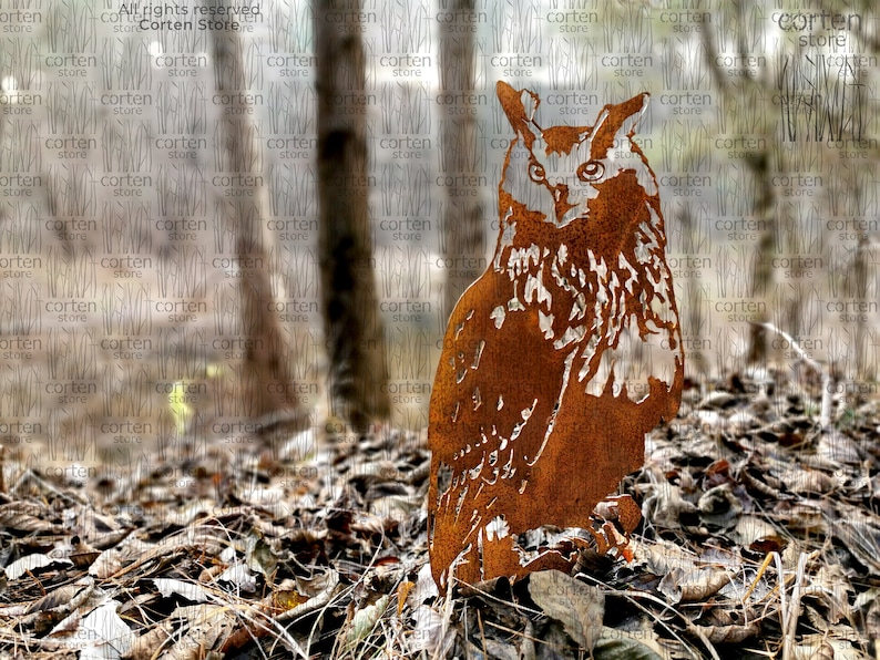 Chouette corten silhouette. Oiseau de jardin en métal. Grande chouette corten décoration de jardin. Silhouette d'oiseau en métal. Art de jardin en métal. Chouette corten en plein air image 2