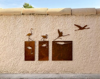 Flamingo Industrial Wall Decoration. Wall Art Lofty Style. Corten, Flamingo Wall Art. Home Decor. Metal Wall Decoration. Contemporary Art