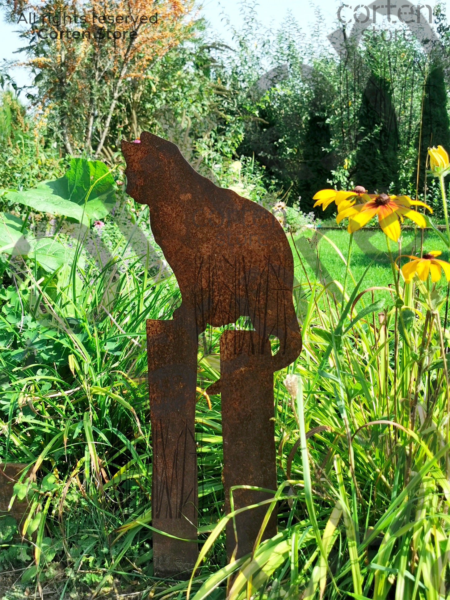 Fonyet Decorazioni da giardino da gatto arrugginito in metallo per esterni, 30 x 22 cm decorazione da gatto per giardino, terrazza, balcone