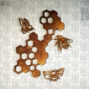 Bees Wall Art. Metal Wall Decor with Bees. Honeybees. Bees on honeycombs. Kid Room Wall Art. Industrial Wall Decor. Rusted Metal