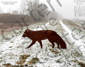 Corten Steel Fox Garden Art, Rustic Metal Animal Sculpture