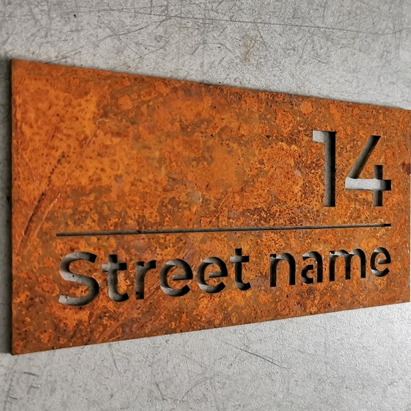 Hausnummern aus Metall, individuelles Hausschild, Corten-Schild, personalisierte Hausnummern, Straßennamenschild, rostiges Stahlschild, Rost