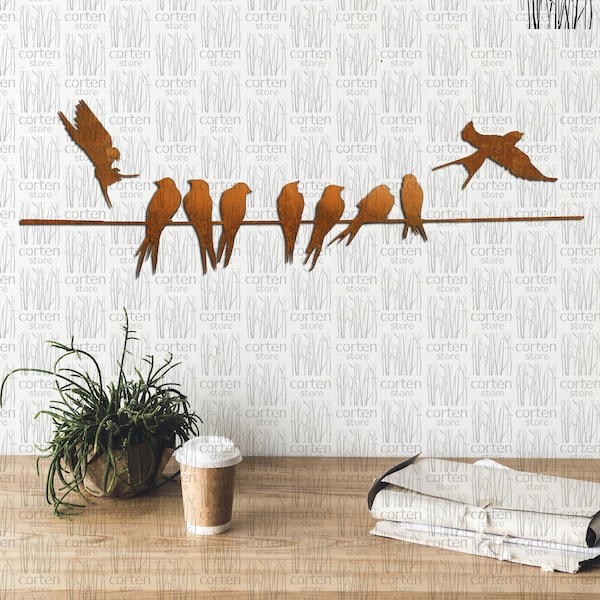Corten Steel Birds on a Wire – Metal Wall Art Decor
