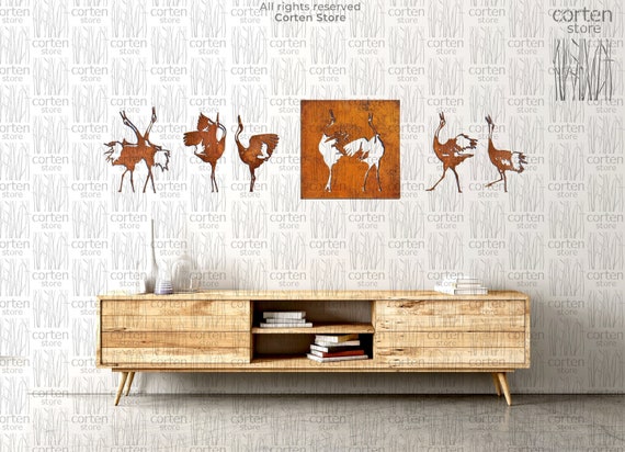 Corten Steel Crane Wall Art - Dancing Bird Decor