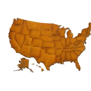 Die USA Metall-Karte.  Die Vereinigten Staaten von Amerika Wandkarte aus Cortenstahl