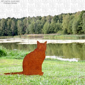 Rusty Cat Garden Decor, Silhouetten van zittende kat. Kattensilhouet. Tuin Metaal Kunst. Cadeau-ideeën voor kattenliefhebbers. Cortenstaal afbeelding 2