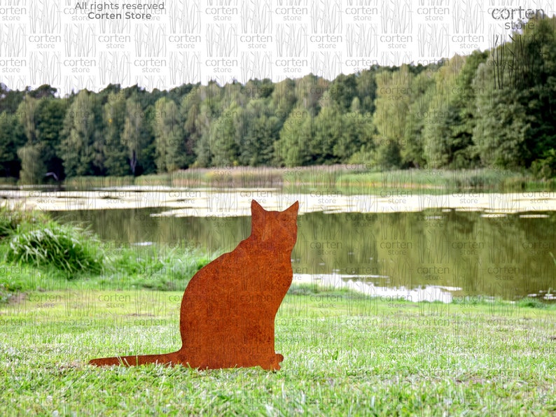 Rusty Cat Garden Decor, Silhouetten van zittende kat. Kattensilhouet. Tuin Metaal Kunst. Cadeau-ideeën voor kattenliefhebbers. Cortenstaal afbeelding 2