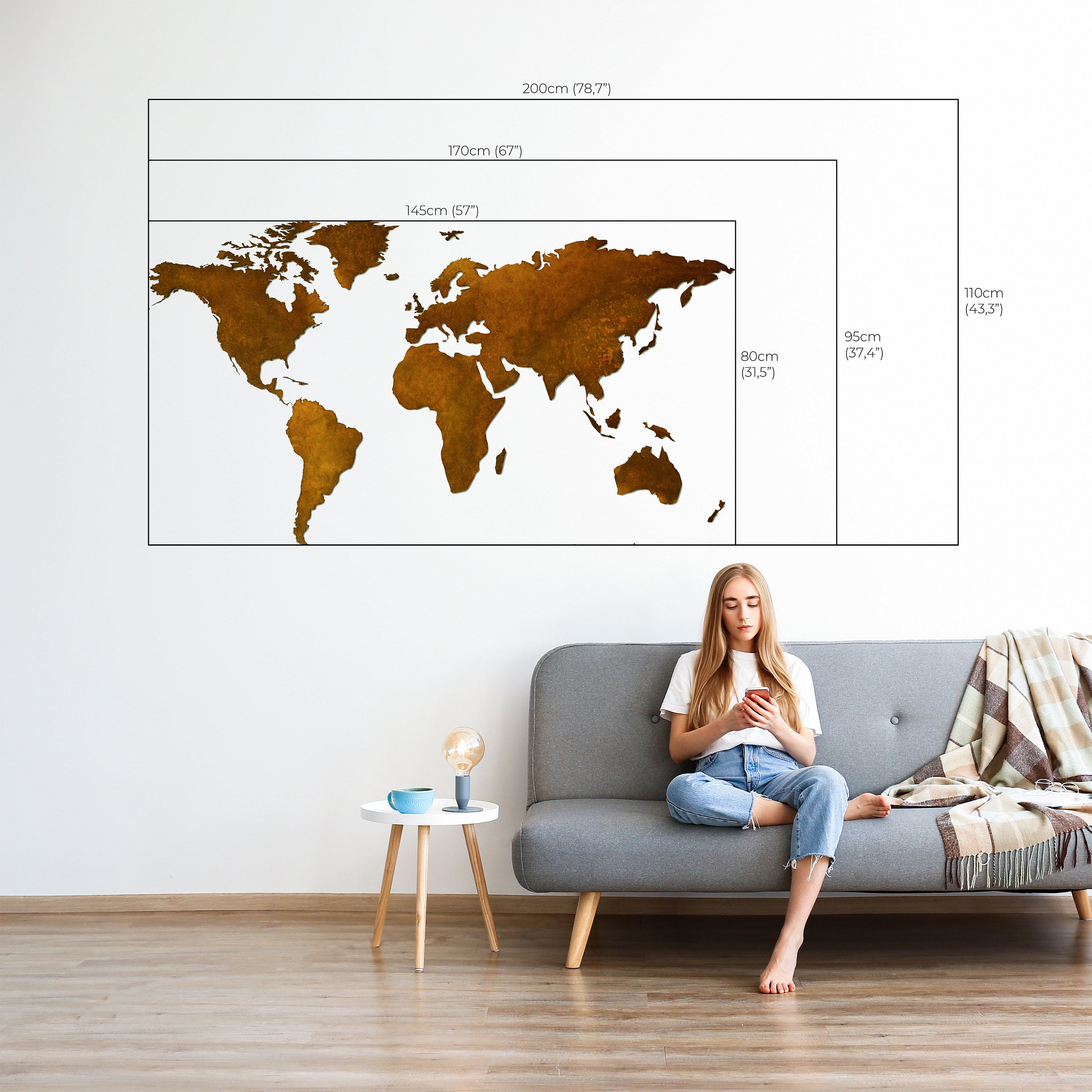 World Map Metal Wall Art Map Wall Decor Corten Wall Map | Etsy