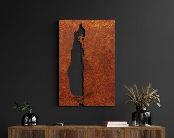 Corten Steel Climber Wall Art: Industrial Mountain Decor