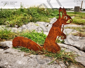 Piquet De Jardin En Forme D'écureuil Rouillé En Métal, Silhouette D'écureuil, Décoration De Jardin En Métal Rouillé, Cadeaux De Jardin Pour Elle Et Lui (noir, 20 X 14,5/50 X 37 Cm