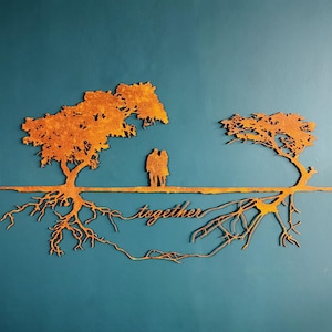 Bäume Silhouette industrielle Wanddekoration. Wandbild Handgeacht. Corten-Wandkunst. Bäume Wohndekor. Handwerk aus rostigem Stahl. Wandkunst