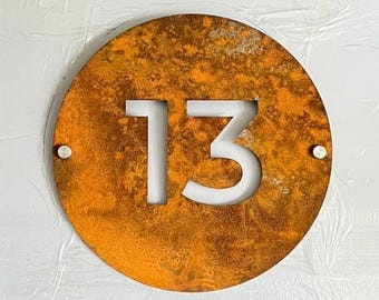 Letrero de casa personalizado, números de Corten, letrero de casa redondo, letrero de Corten circular, números de casa personalizados, nombre de calle redondo, placa personalizada, oxidada