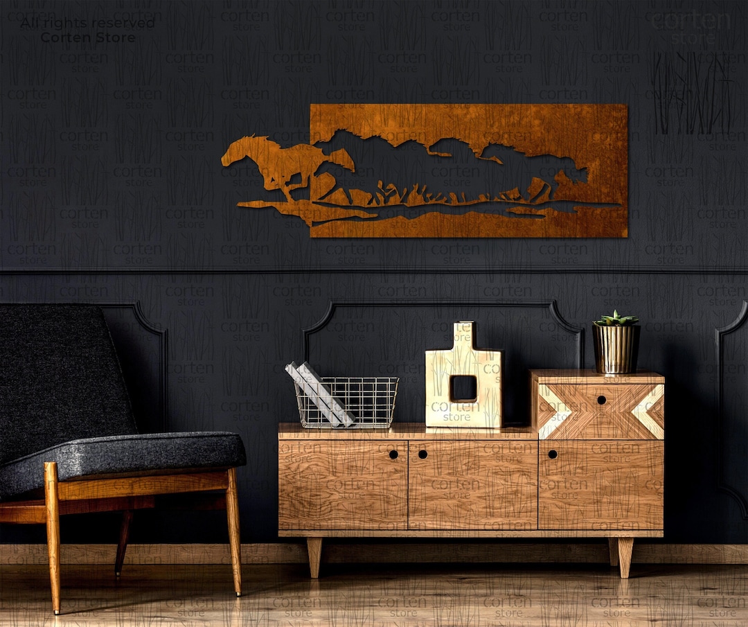 Corten Steel Galloping Horses Wall Art – Rustic Metal Home Decor - Etsy