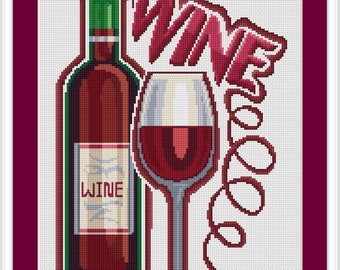 Buy 2 Get 1 Free Red Wine Bottle Cross Stitch Pattern