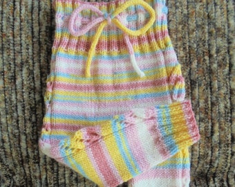 Hand Knitted Baby Girl Striped Pants With Pattern Made Of Acrylic Hypoallergenic Pink Yellow White Blue Yarn For Age 3-7 Months Babies